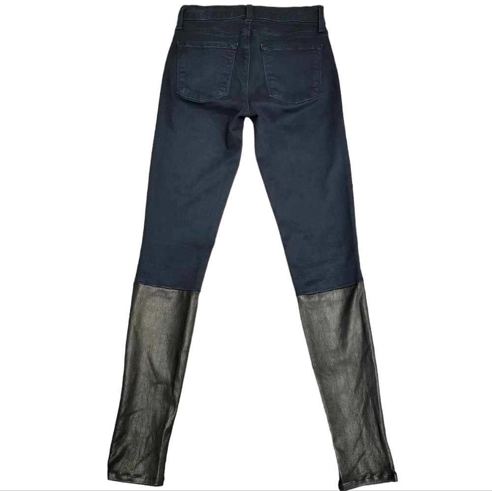 JBrand Lambskin Leather Pieced Panel Contrast Accent in Bluebird Dark Jeans 24
